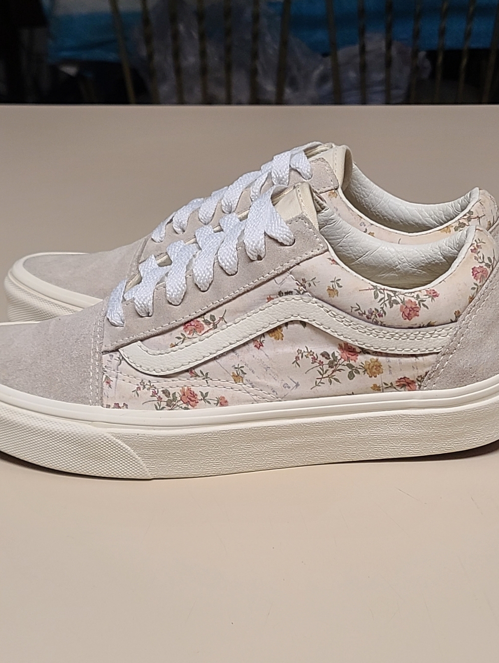 Vans Old Skool Floral Marshmallow low top skateboard sneakers size 7 1/2 - Picture 5 of 11